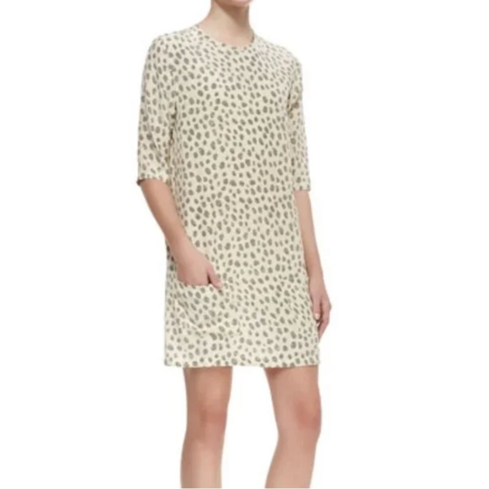 EQUIPMENT neutral Aubrey silk shift dress in light leopard print